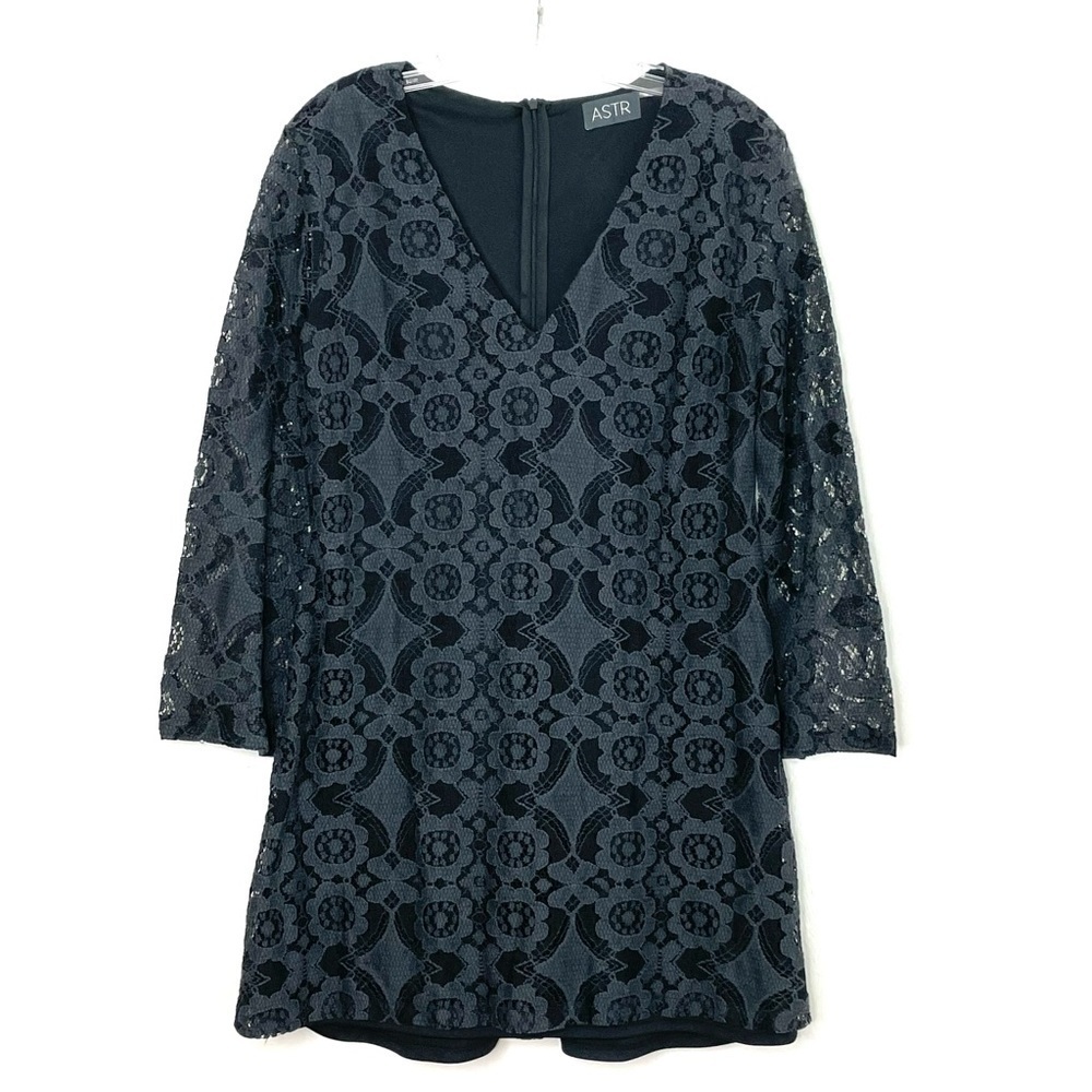 ASOS REVOLVE ASTR  Gray Black Lace Long Sleeve Mini Dress LBD M